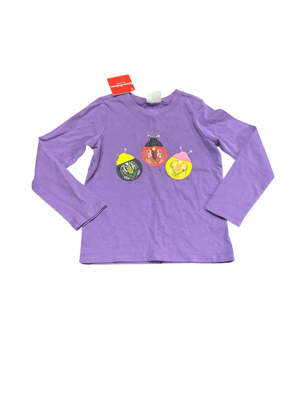 NWT Hanna Andersson, sz 6-7 Long-Sleeve Kids Tee with Colorful Bug Appliqués
